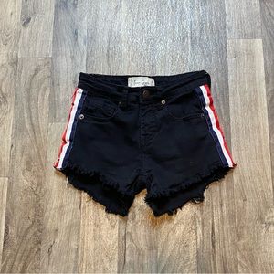 True Gypsy Black Denim Cutoff Shorts Red Stripe Size 0